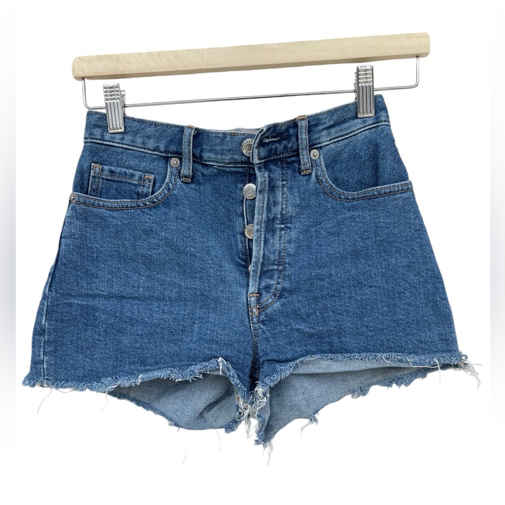 Everlane The Cheeky Denim Shorts Button Fly Cutoff High Rise Blue Size 23